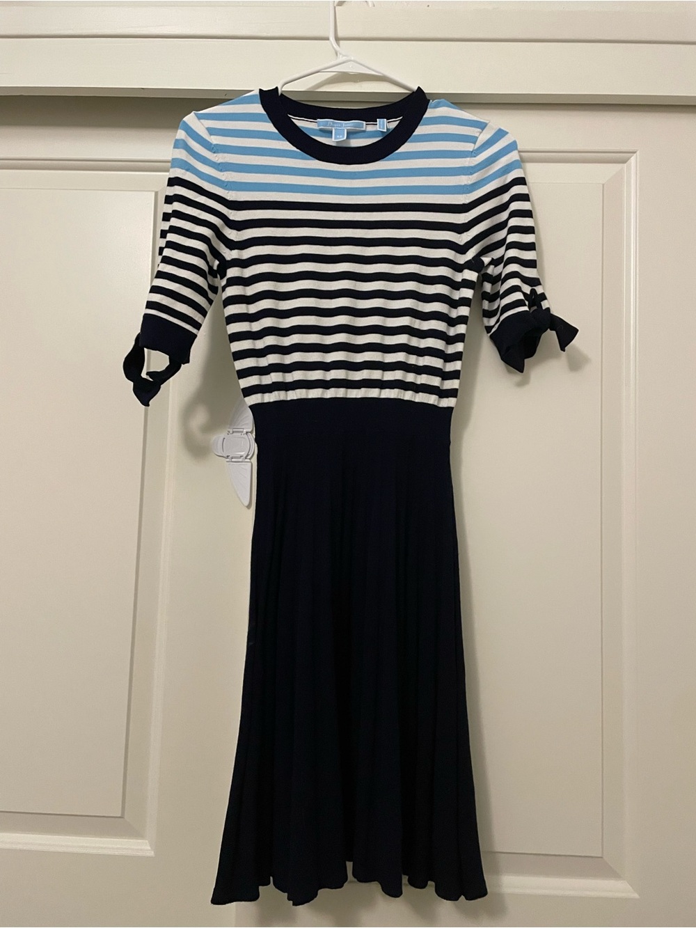 Draper James Navy, White and Sky Blue Striped Knit Mini Dress
